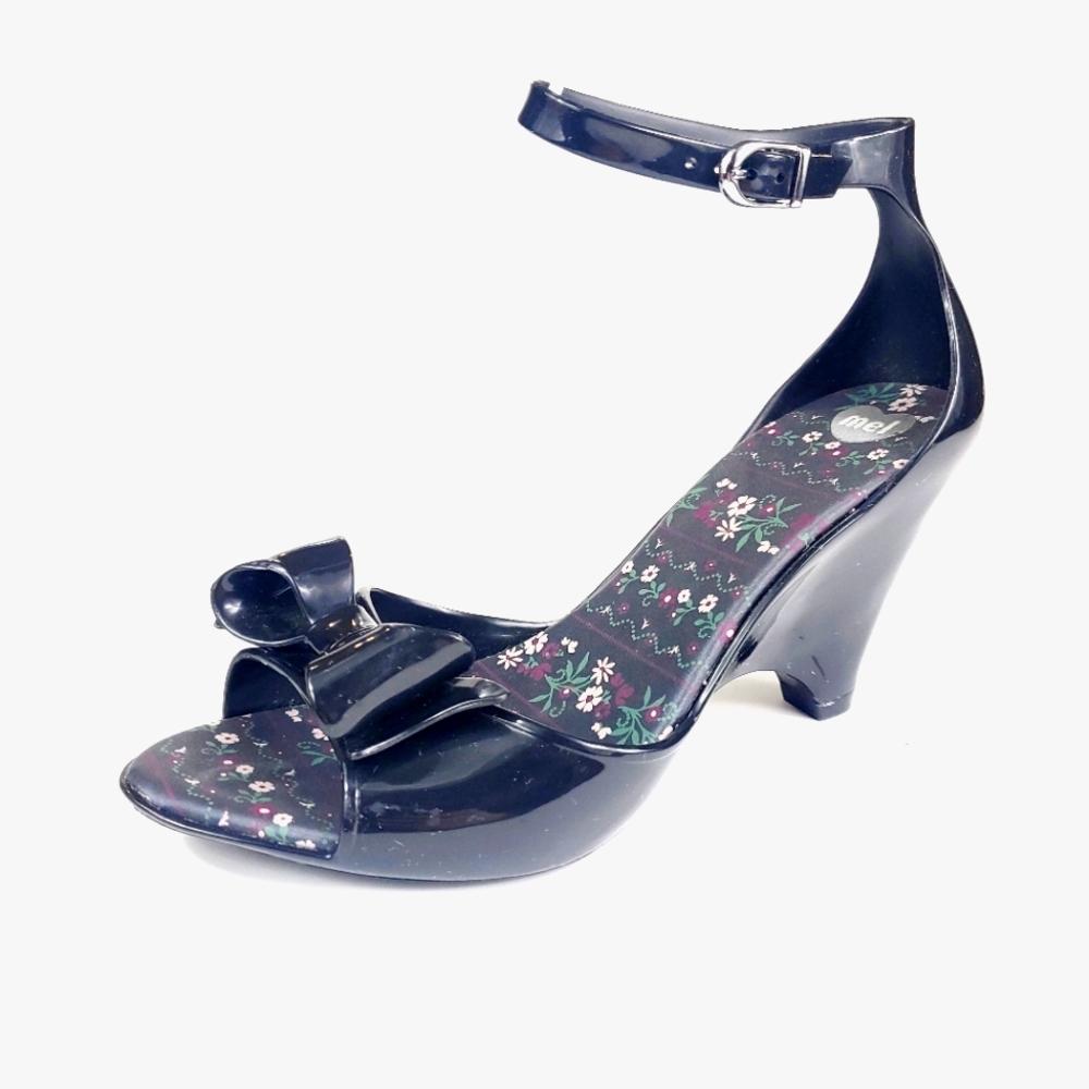 Mel Black Bow Front Ankle Strap Heels